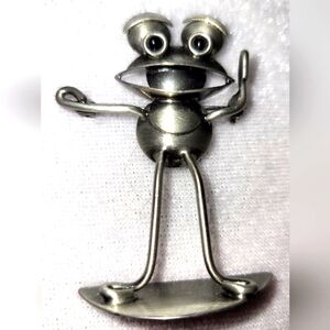 Unique Frog Metal Silver Tone Brooch